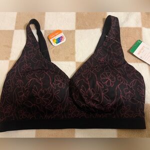 Warner's Black Bra with Pink Floral Pattern